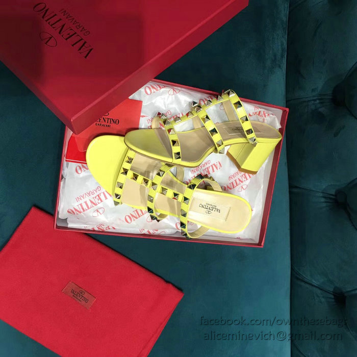 Valentino Garavani Rockstud Calfskin Leather Sandal Yellow V18601