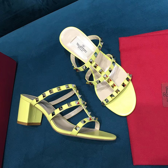 Valentino Garavani Rockstud Calfskin Leather Sandal Yellow V18601