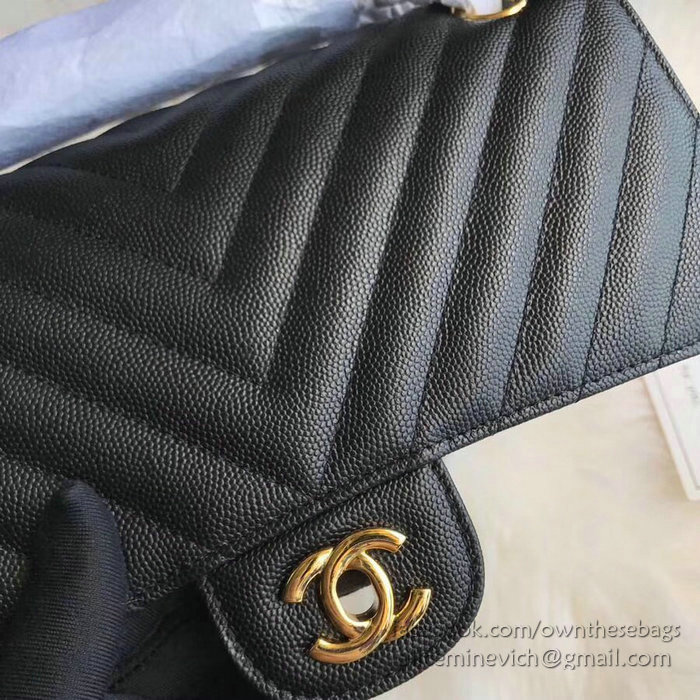 Classic Chanel Chevron Flap Shoulder Bag Black CF1112