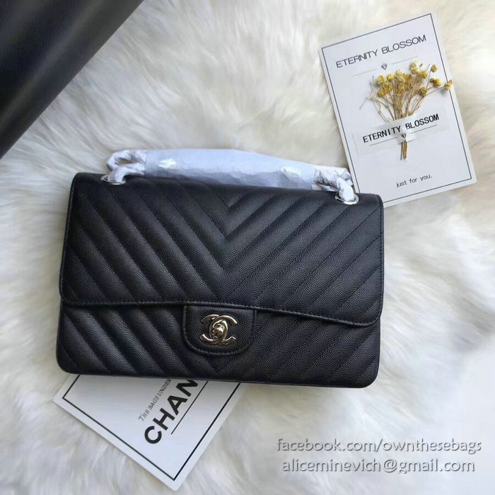 Classic Chanel Chevron Flap Shoulder Bag Black CF1112