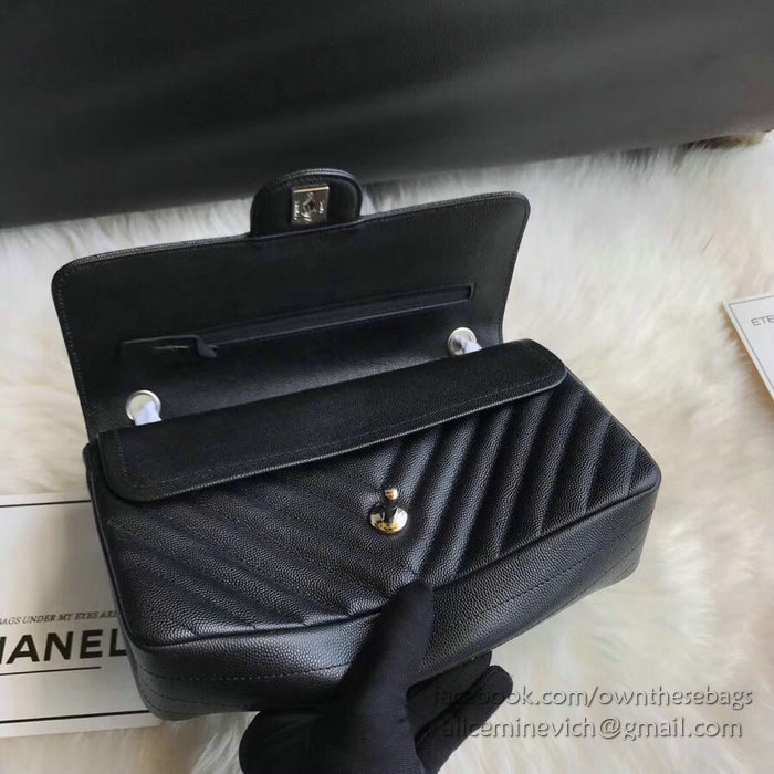 Classic Chanel Chevron Flap Shoulder Bag Black CF1112