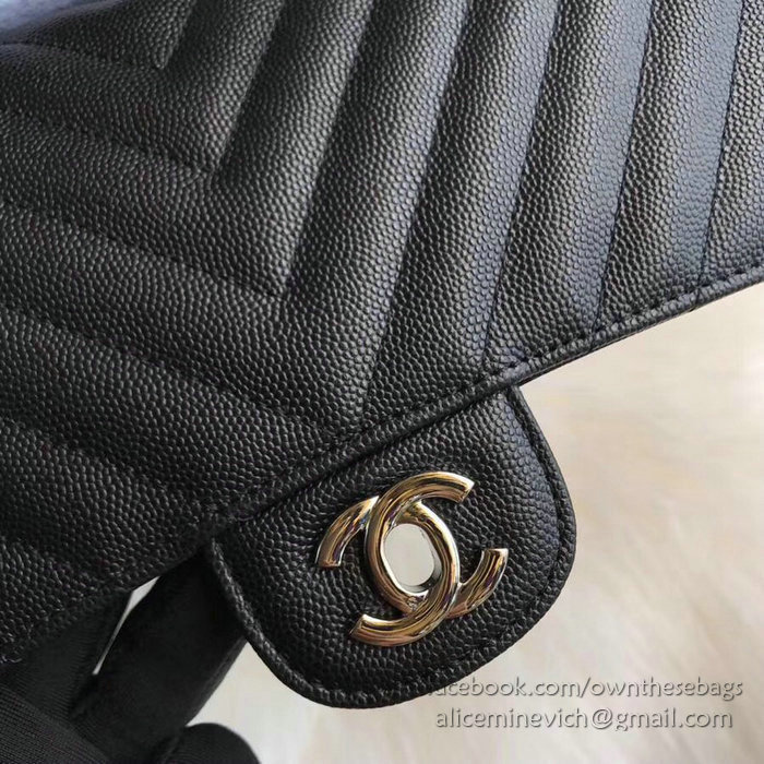 Classic Chanel Chevron Flap Shoulder Bag Black CF1112