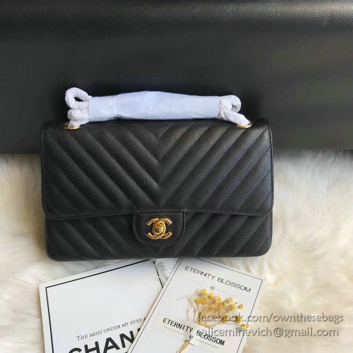 Classic Chanel Chevron Flap Shoulder Bag Black CF1112