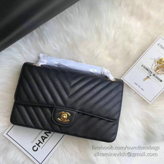 Classic Chanel Chevron Flap Shoulder Bag Black CF1112