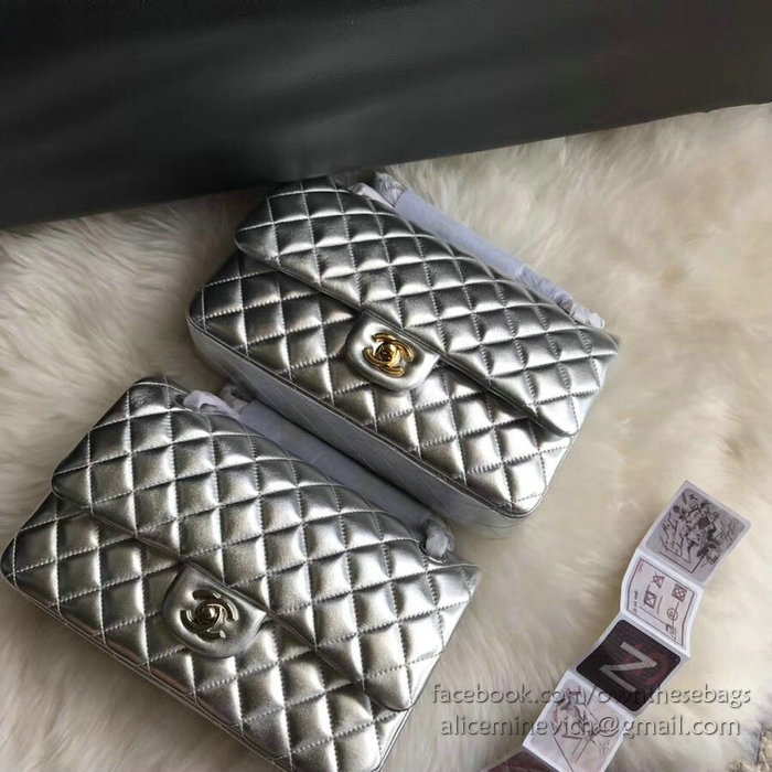 Classic Chanel Lambskin Flap Shoulder Bag Silver CF1112