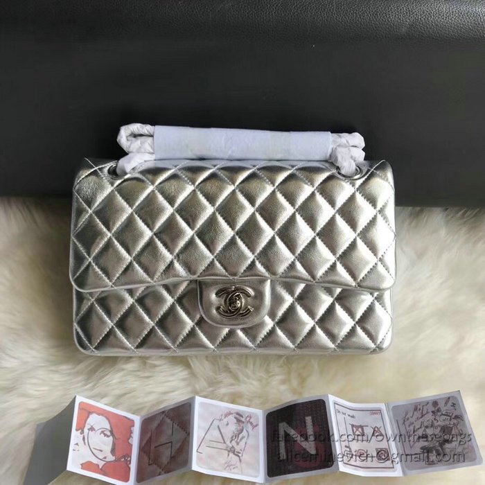 Classic Chanel Lambskin Flap Shoulder Bag Silver CF1112