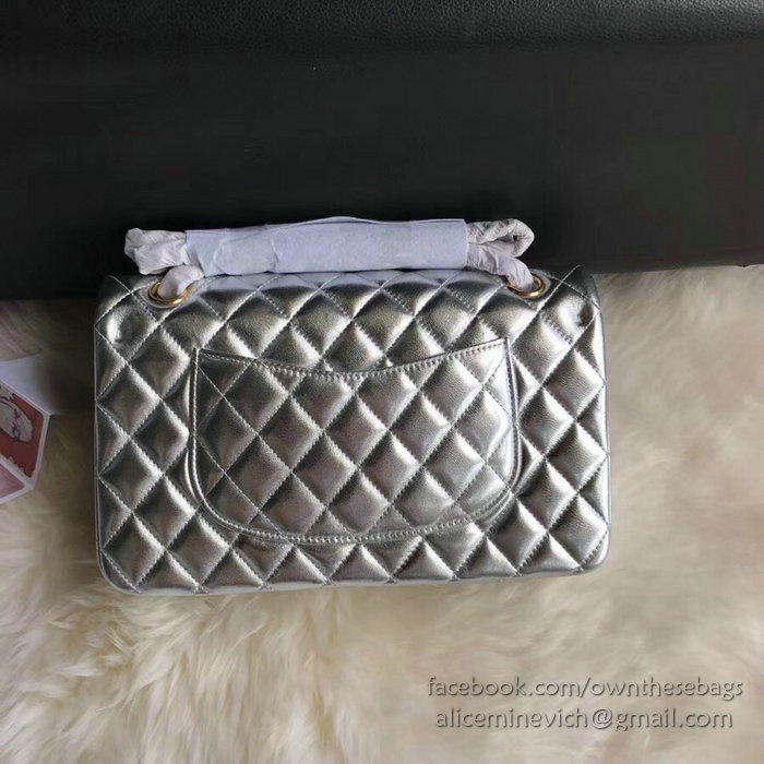 Classic Chanel Lambskin Flap Shoulder Bag Silver CF1112