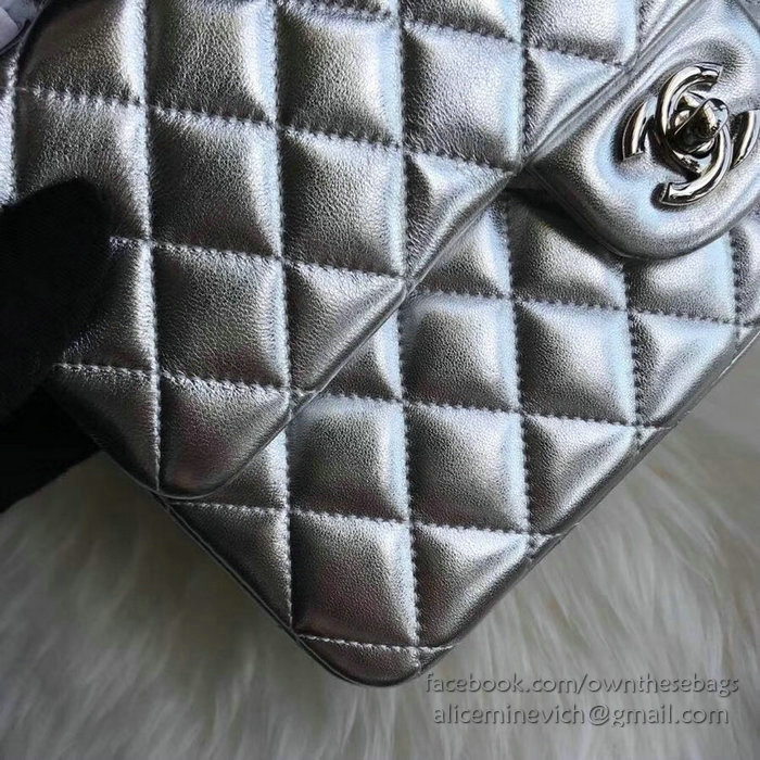 Classic Chanel Lambskin Flap Shoulder Bag Silver CF1112