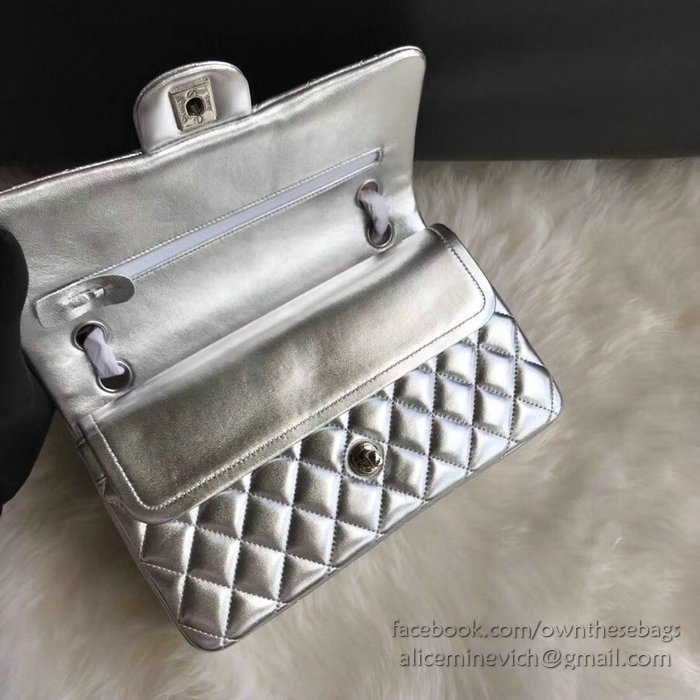 Classic Chanel Lambskin Flap Shoulder Bag Silver CF1112