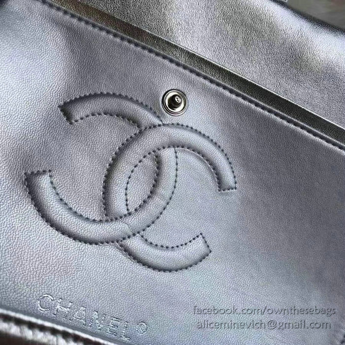 Classic Chanel Lambskin Flap Shoulder Bag Silver CF1112