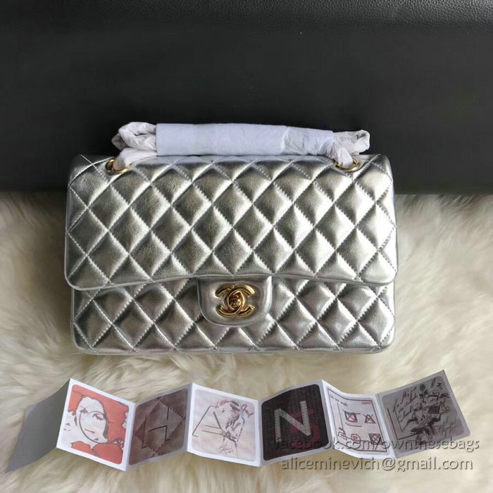 Classic Chanel Lambskin Flap Shoulder Bag Silver CF1112