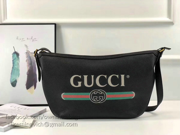 Gucci Print Half-moon Hobo Bag Black 523588