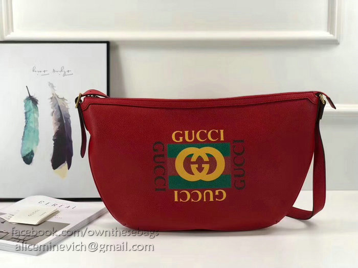 Gucci Print Half-moon Hobo Bag Red 523588