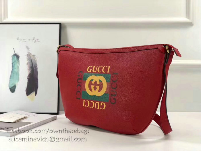 Gucci Print Half-moon Hobo Bag Red 523588