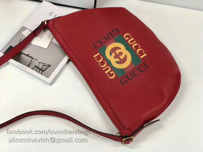 Gucci Print Half-moon Hobo Bag Red 523588