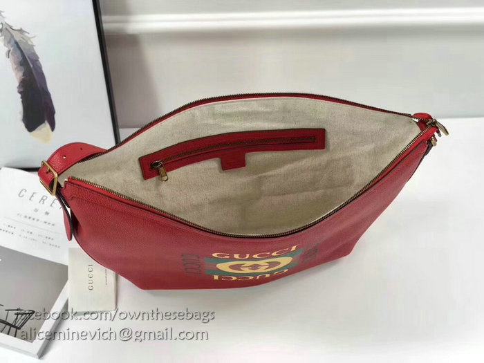 Gucci Print Half-moon Hobo Bag Red 523588