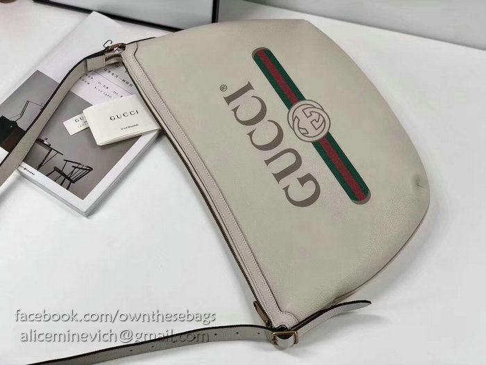 Gucci Print Half-moon Hobo Bag White 523588