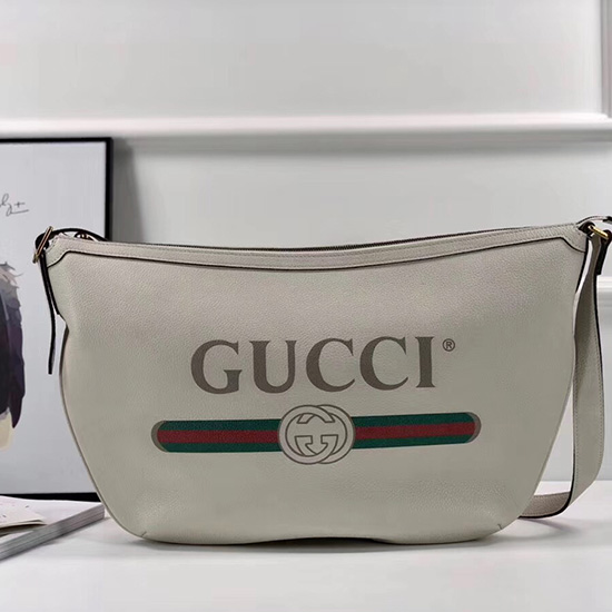 Gucci Print Half-moon Hobo Bag White 523588