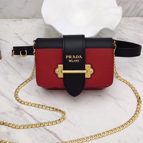 Prada Cahier Belt Bag Red and Black 1BL004