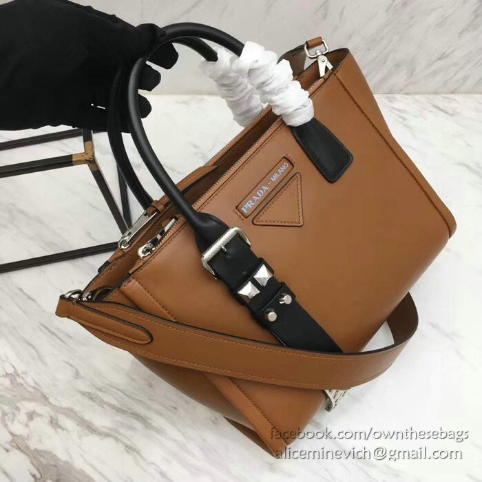 Prada Concept Leather Handbag Cognac 1BA175