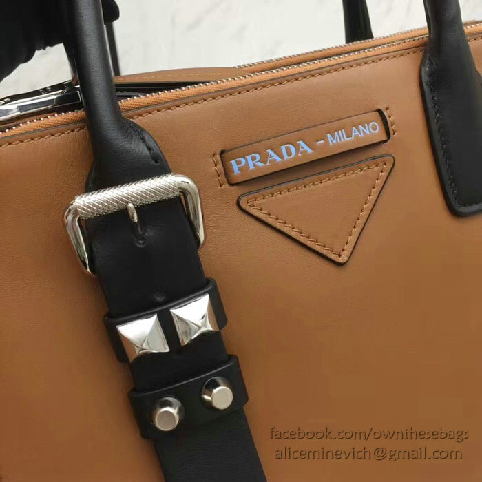 Prada Concept Leather Handbag Cognac 1BA175