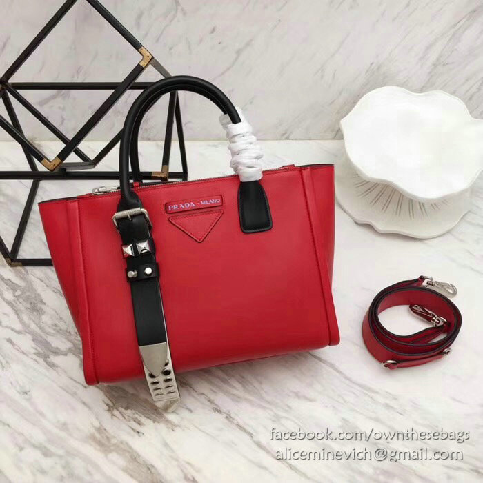 Prada Concept Leather Handbag Red 1BA175