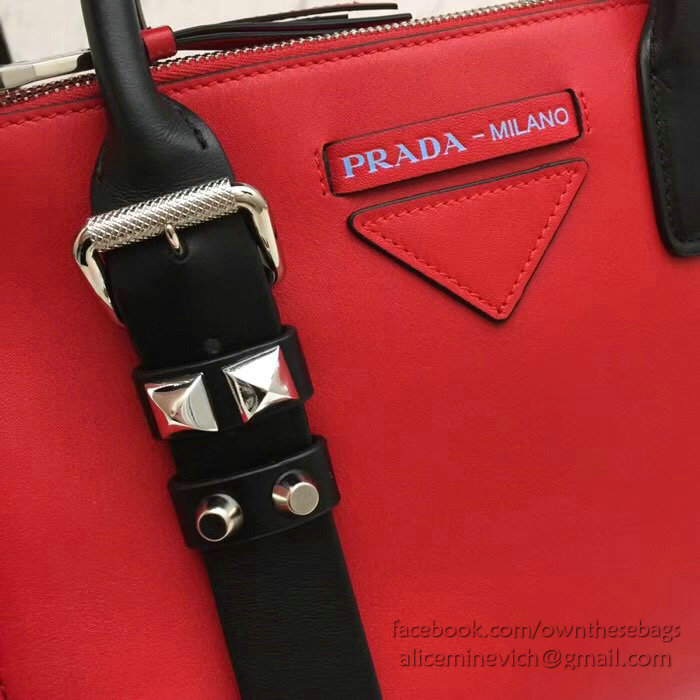 Prada Concept Leather Handbag Red 1BA175