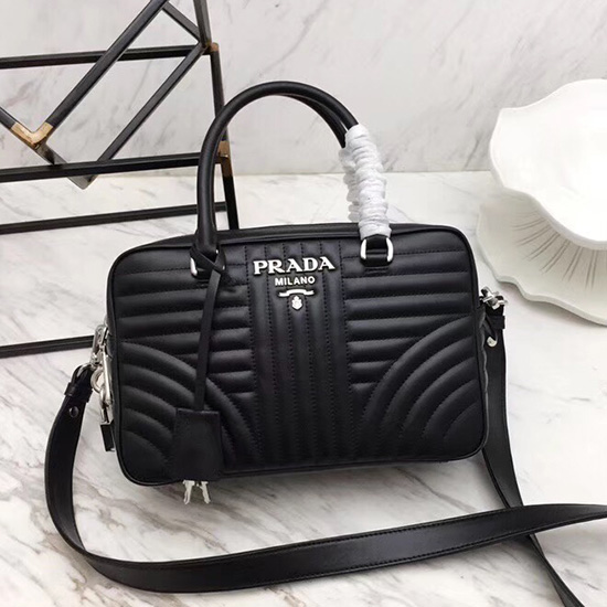 Prada Diagramme Leather Handbag Black 1BB113