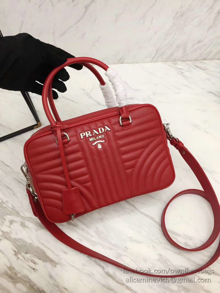 Prada Diagramme Leather Handbag Red 1BB113