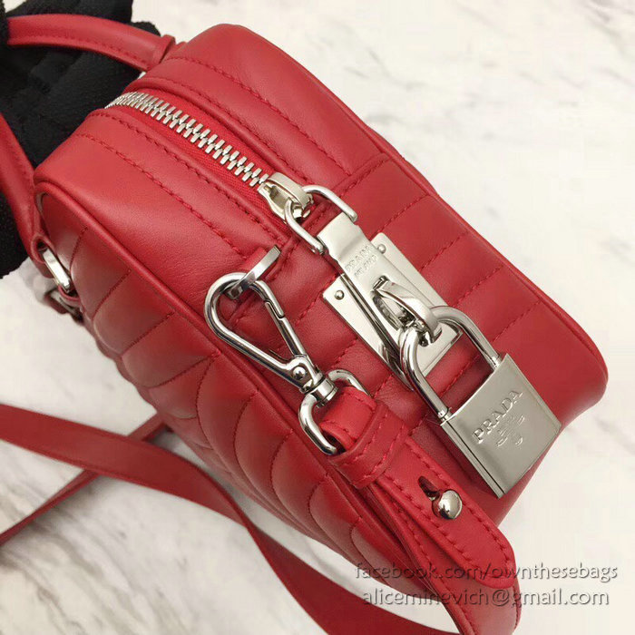 Prada Diagramme Leather Handbag Red 1BB113