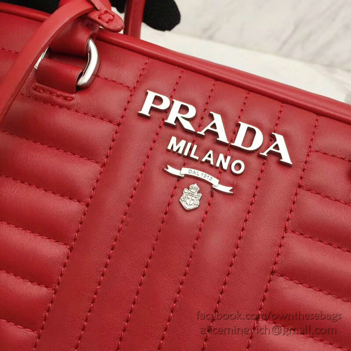 Prada Diagramme Leather Handbag Red 1BB113