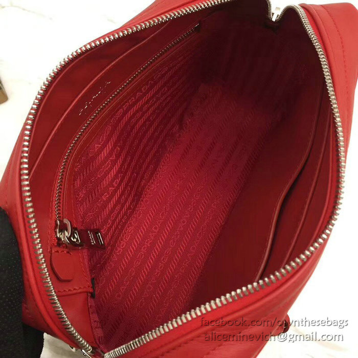 Prada Diagramme Leather Handbag Red 1BB113