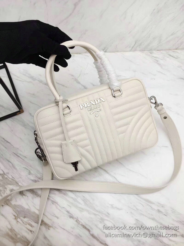 Prada Diagramme Leather Handbag White 1BB113