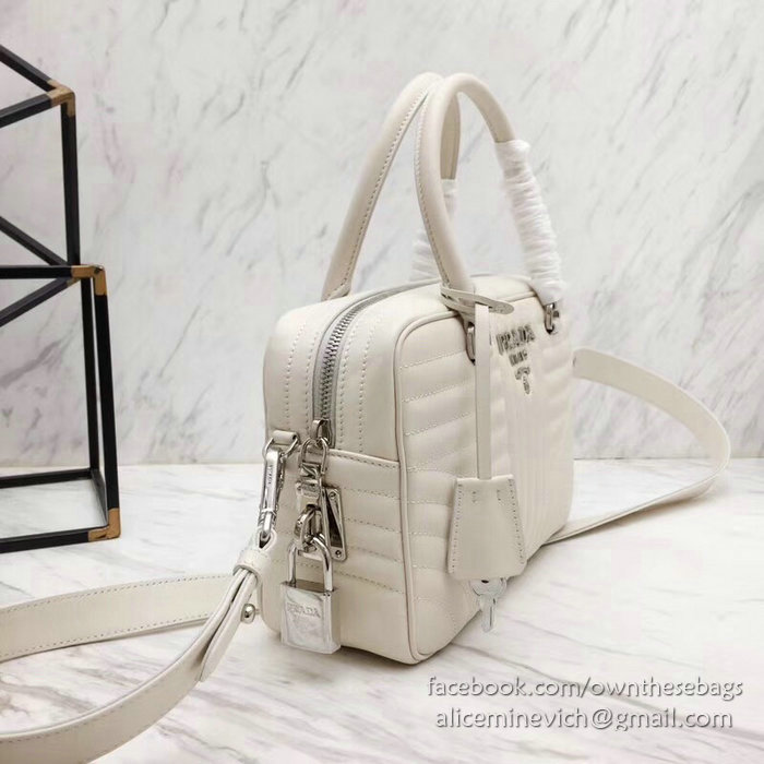 Prada Diagramme Leather Handbag White 1BB113