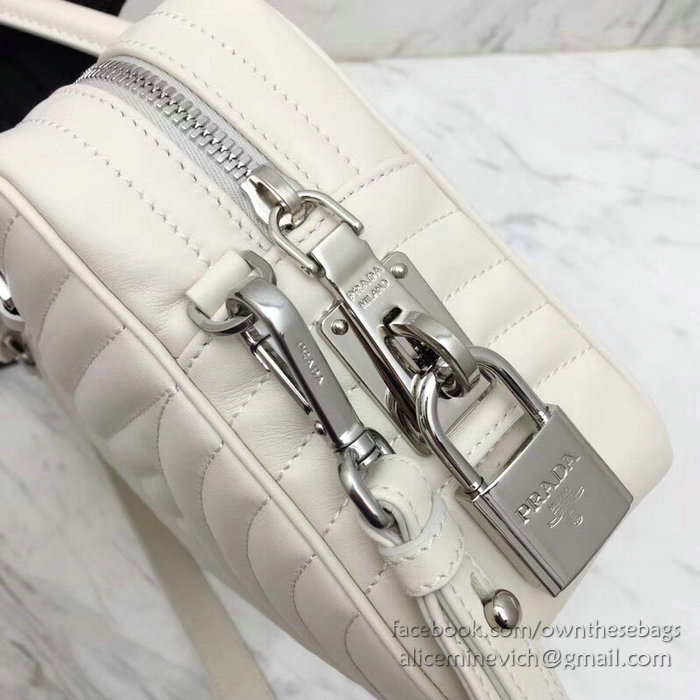 Prada Diagramme Leather Handbag White 1BB113