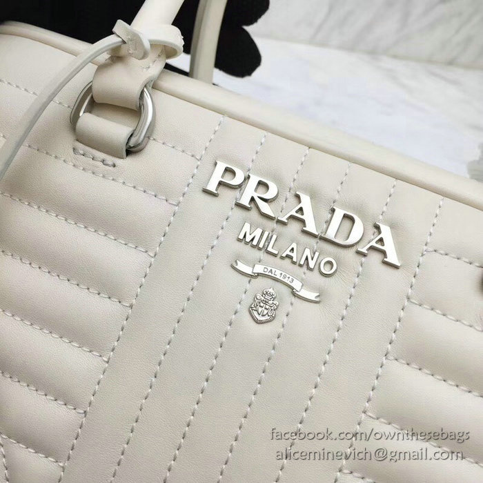 Prada Diagramme Leather Handbag White 1BB113