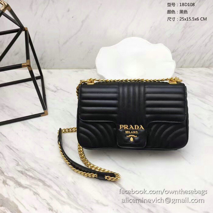 Prada Diagramme Leather Shoulder Bag Black 1BD108