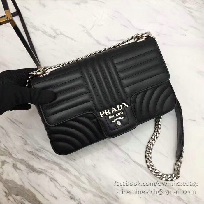 Prada Diagramme Leather Shoulder Bag Black 1BD108