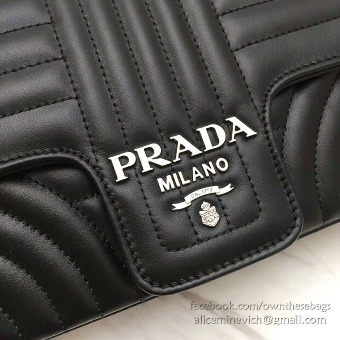 Prada Diagramme Leather Shoulder Bag Black 1BD108