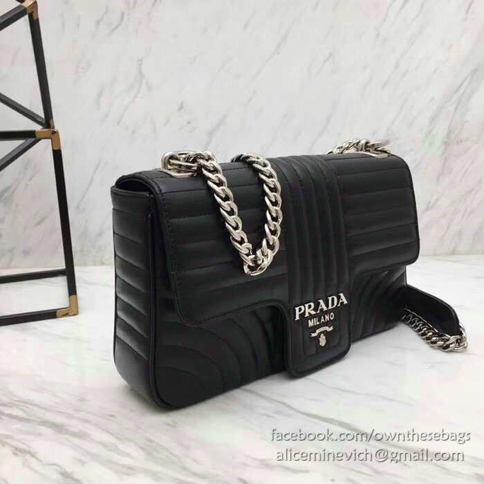 Prada Diagramme Leather Shoulder Bag Black 1BD108