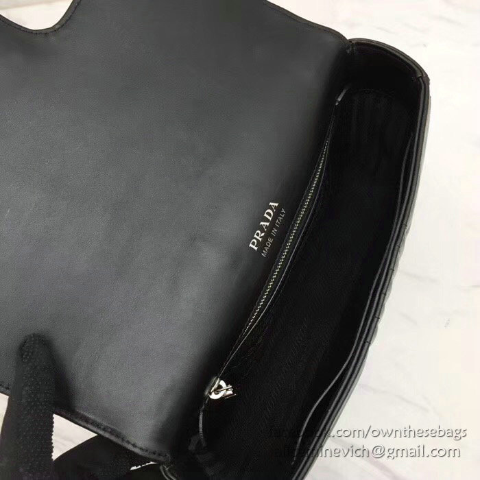 Prada Diagramme Leather Shoulder Bag Black 1BD108