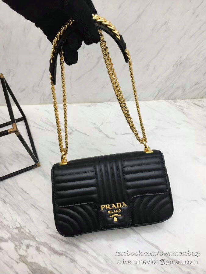 Prada Diagramme Leather Shoulder Bag Black 1BD108