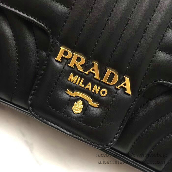 Prada Diagramme Leather Shoulder Bag Black 1BD108