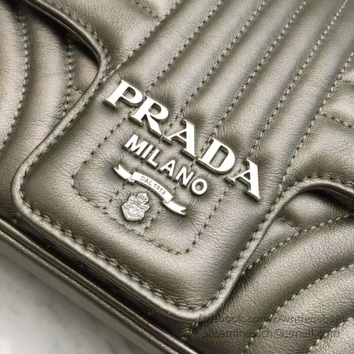 Prada Diagramme Leather Shoulder Bag Grey 1BD108