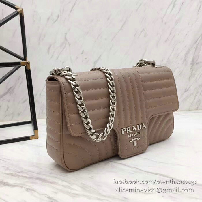 Prada Diagramme Leather Shoulder Bag Nude 1BD108