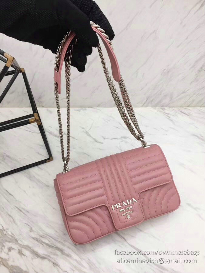 Prada Diagramme Leather Shoulder Bag Pink 1BD108