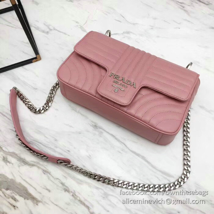 Prada Diagramme Leather Shoulder Bag Pink 1BD108