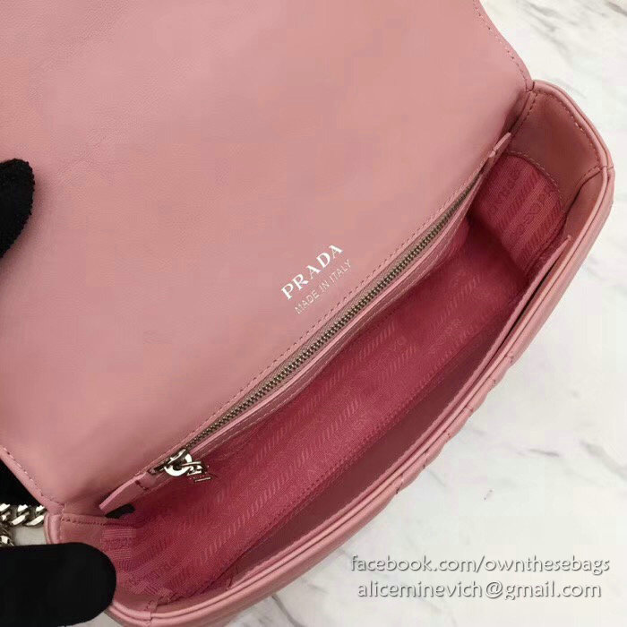 Prada Diagramme Leather Shoulder Bag Pink 1BD108