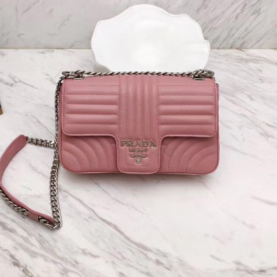 Prada Diagramme Leather Shoulder Bag Pink 1BD108