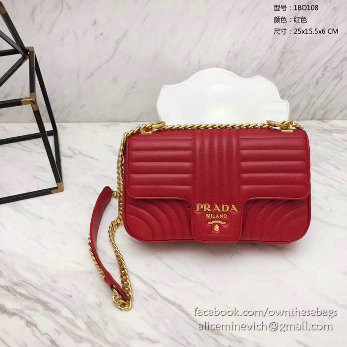 Prada Diagramme Leather Shoulder Bag Red 1BD108